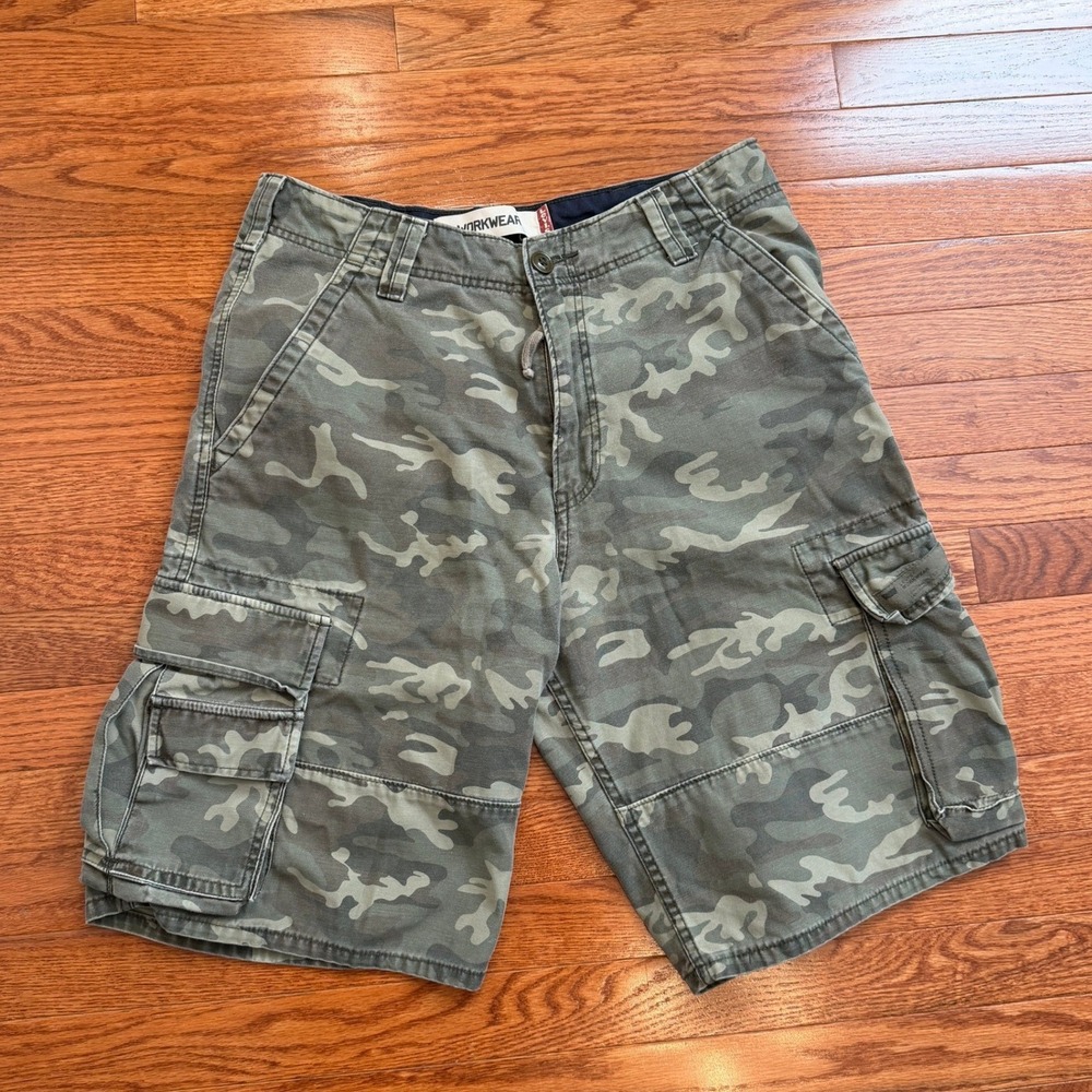 Levi's Camo Cargo Shorts Mens 30 Workwear Green Utility Hiking Outdoor 10"